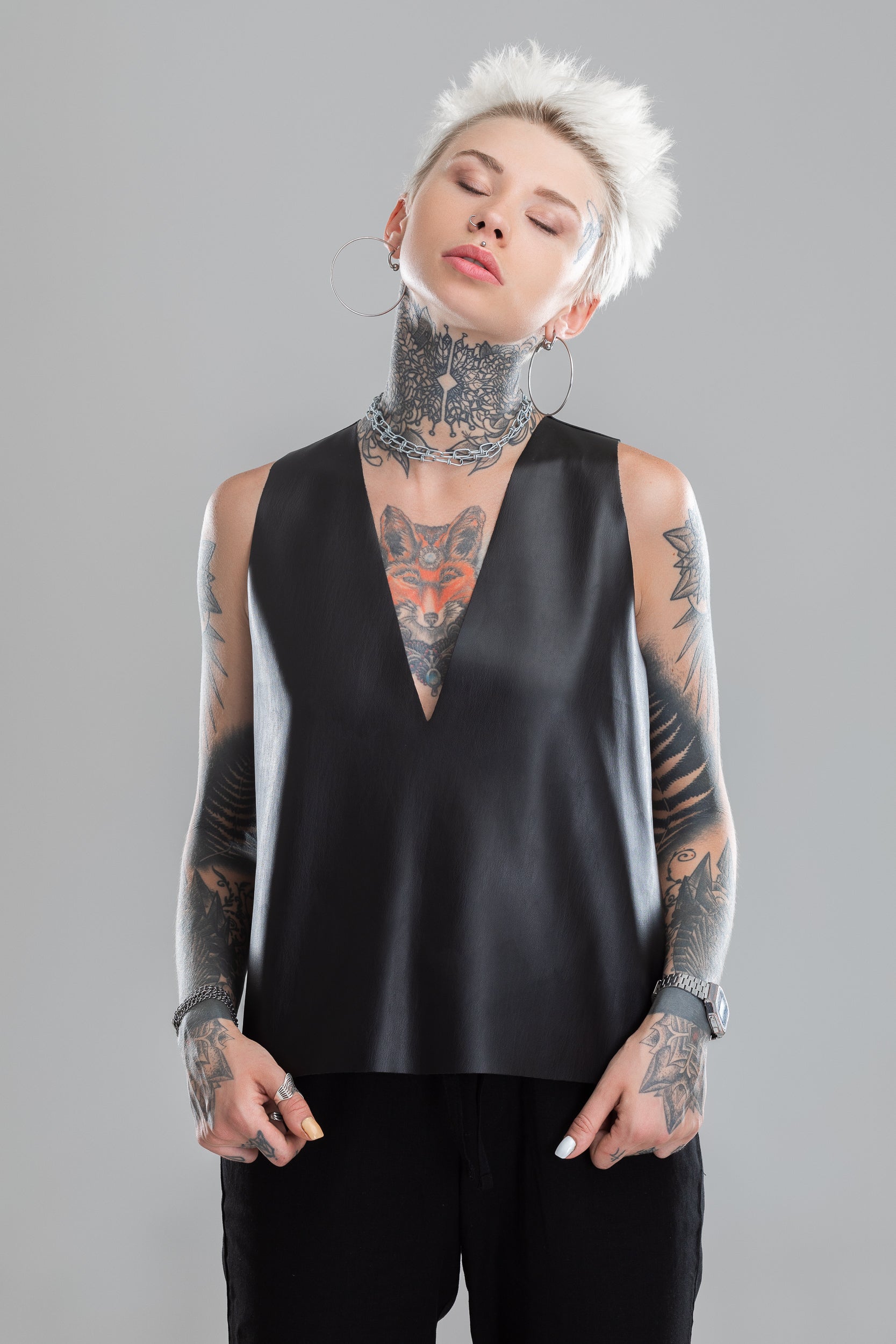 Faux leather flowy top