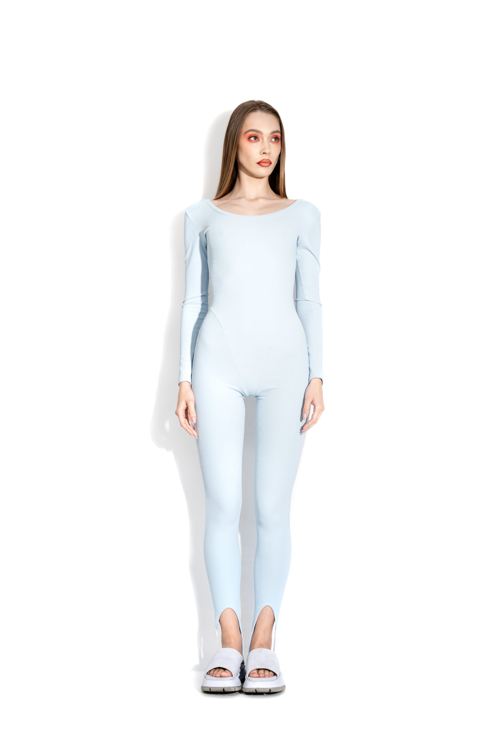 Blue long stirrup bodysuit